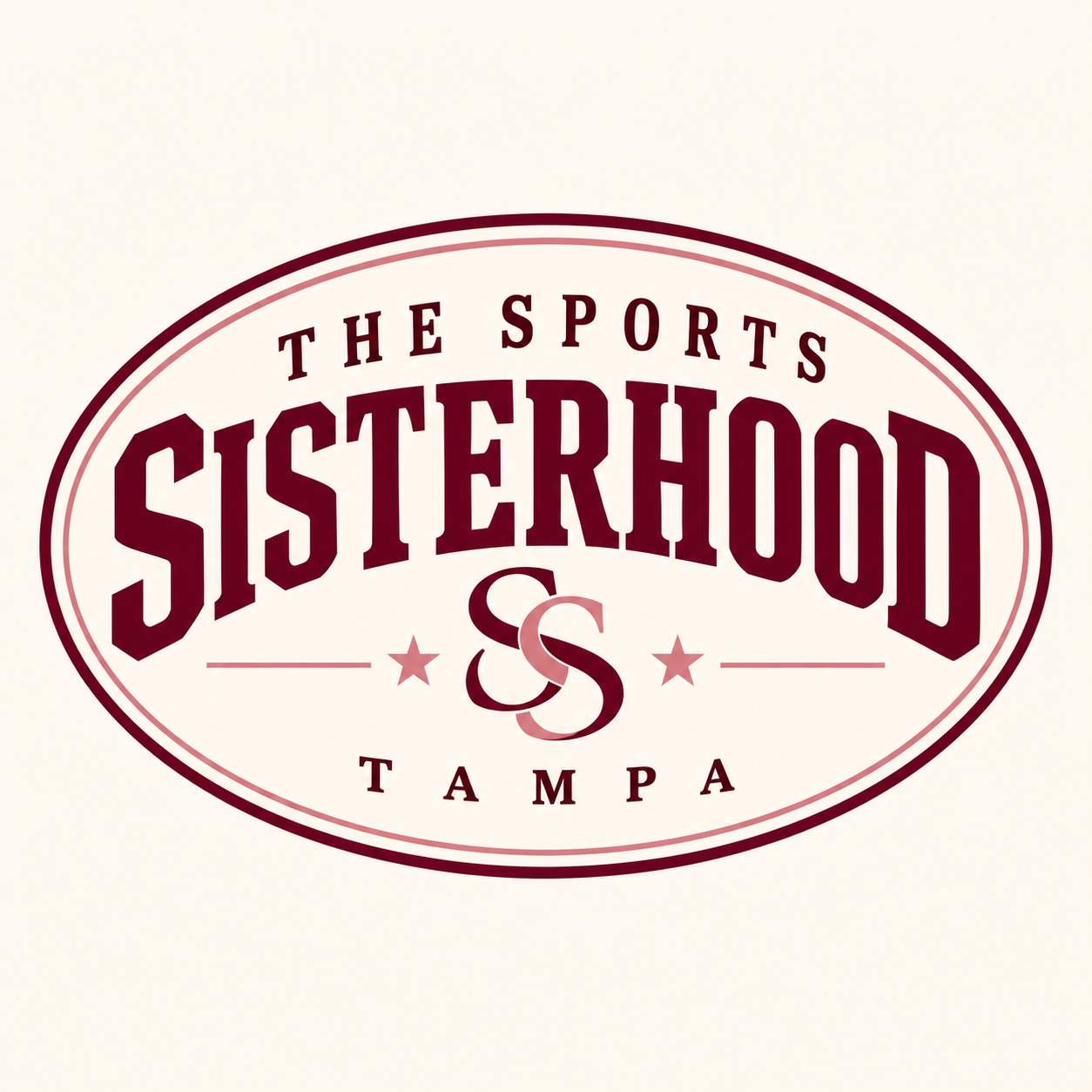 The Sports Sisterhood Tampa burgundy and pink oval logo with interlocking SS monogram